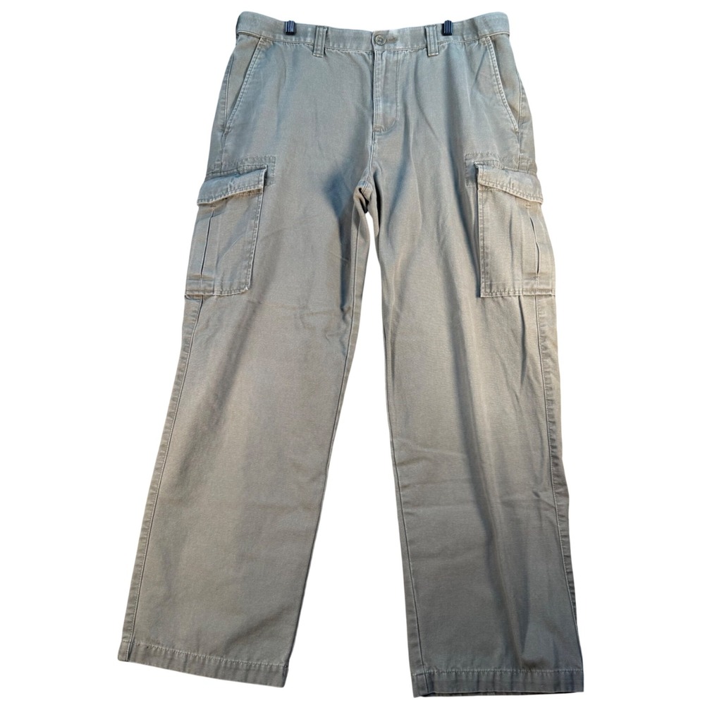 90s Croft & Barrow Men Classic Fit Cargo Pants Green Cotton Canvas 36x30 Utility